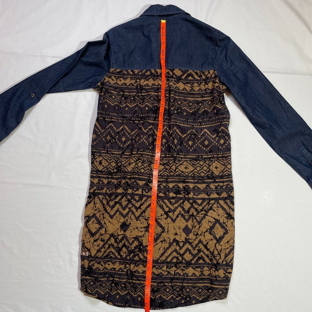 Thursday Island Denim Batik Dress Lightweight Drop Waist Rollup Sleeves Size S - Picture 13 of 15